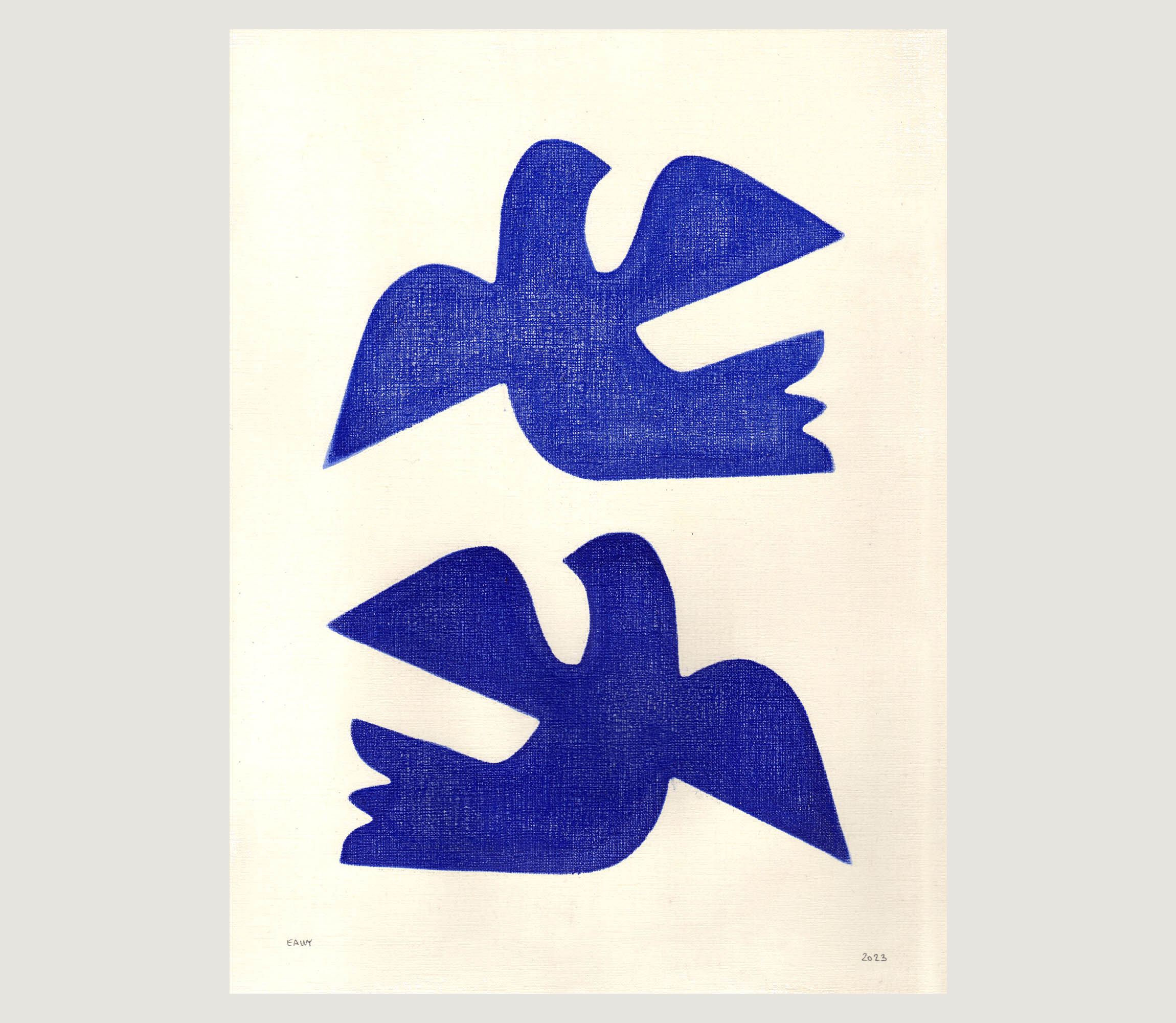 Birds - painting on paper - h158 - majorelle blue - signed eawy