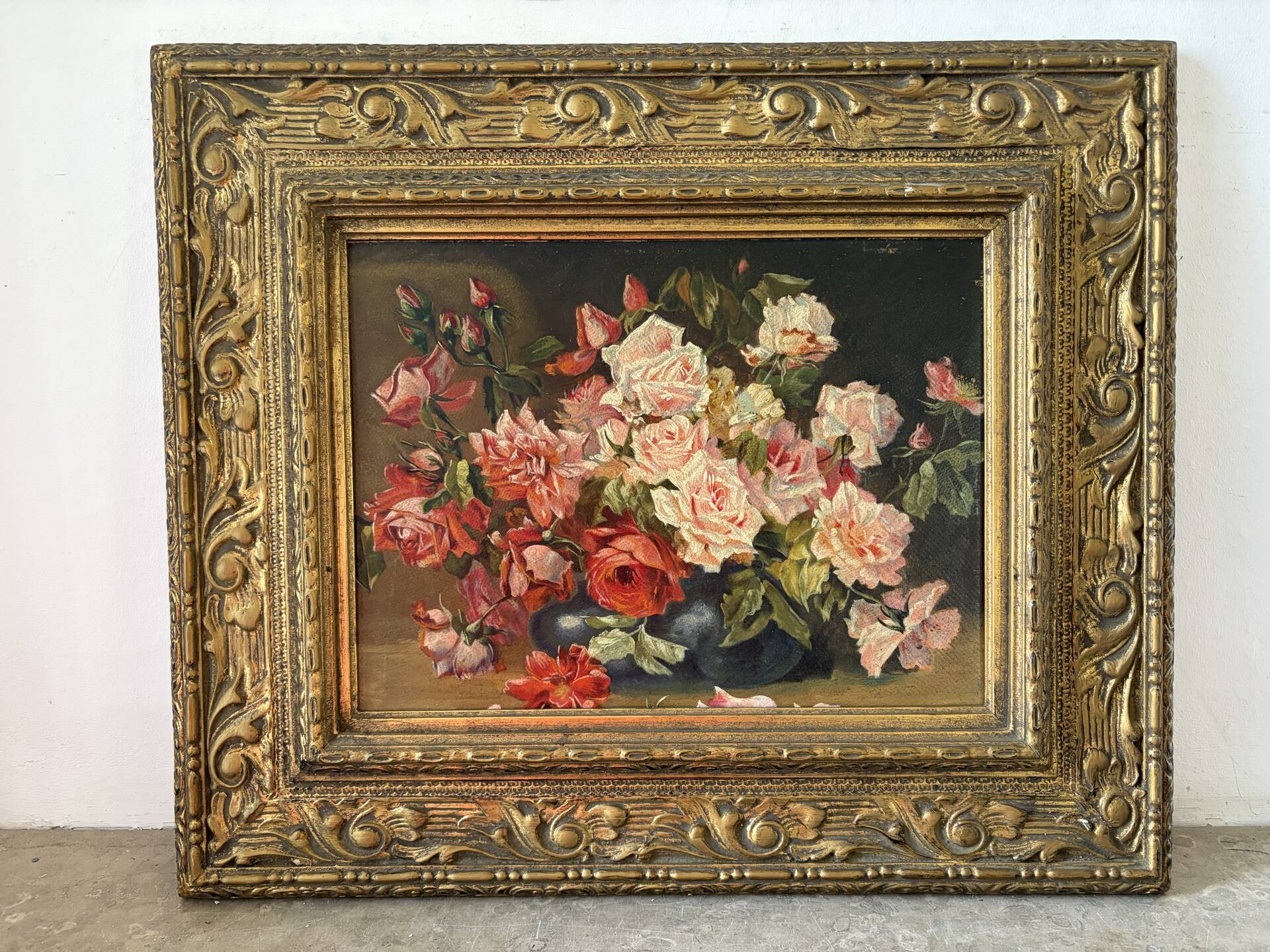 Bouquet of roses, oil on framed panel