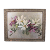 Oil on panel painting hsp white & purple clematis signed m. strich 1904