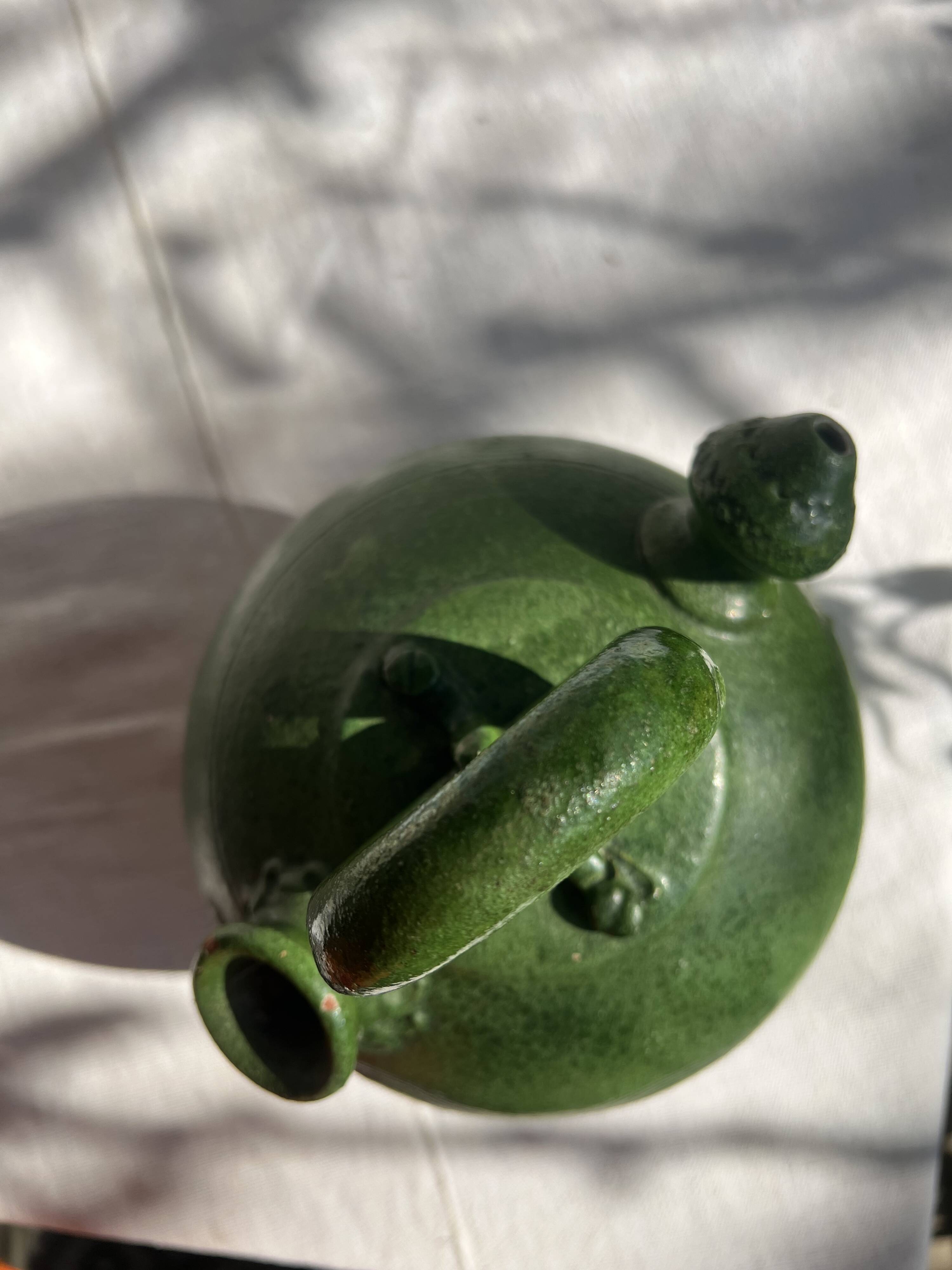 French Antique 19th-Century Green-Glazed Ceramic Water Jug