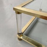 Table basse lucite, laiton et verre années 70