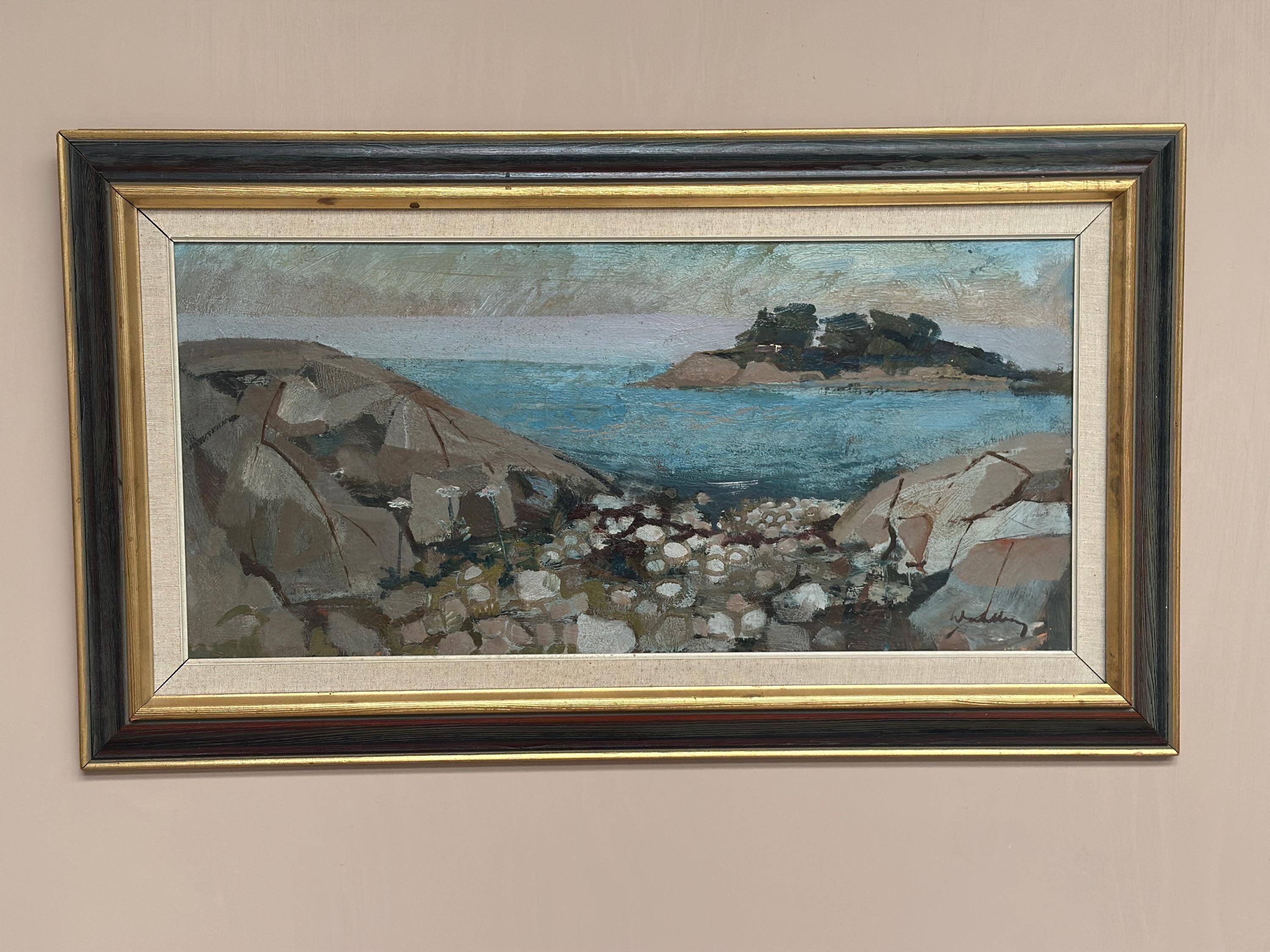Huile su toile suédoise – “Côte” par Bertil Wahlberg – Vintage et encadrée