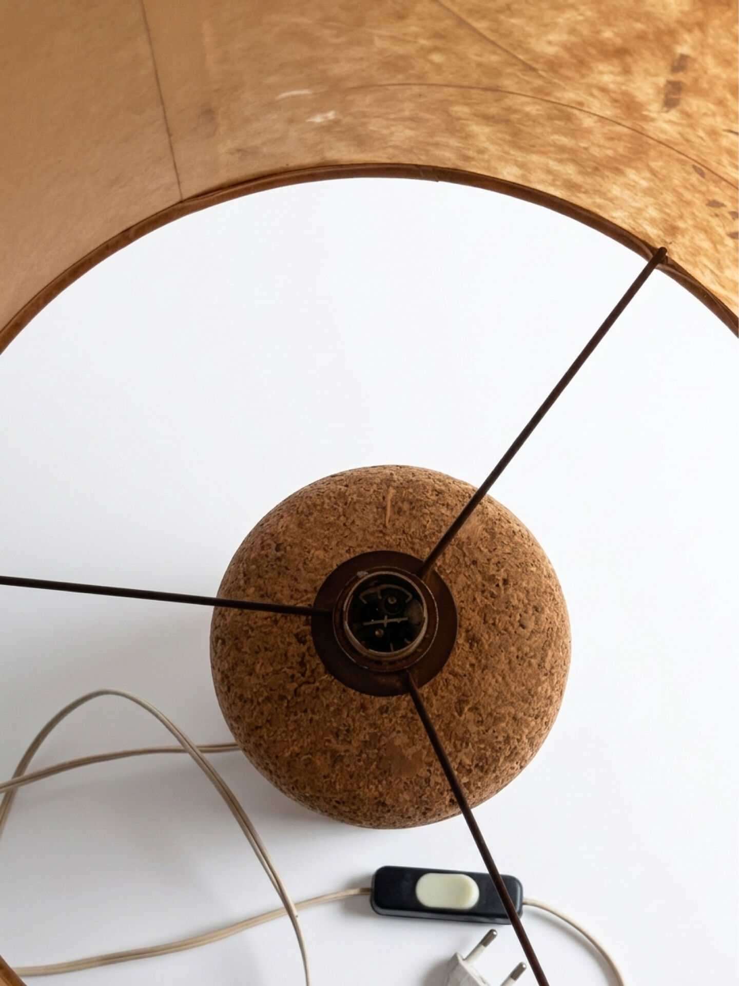 1970s brutalist lamp, handmade lampshade with herbarium/base in stone.