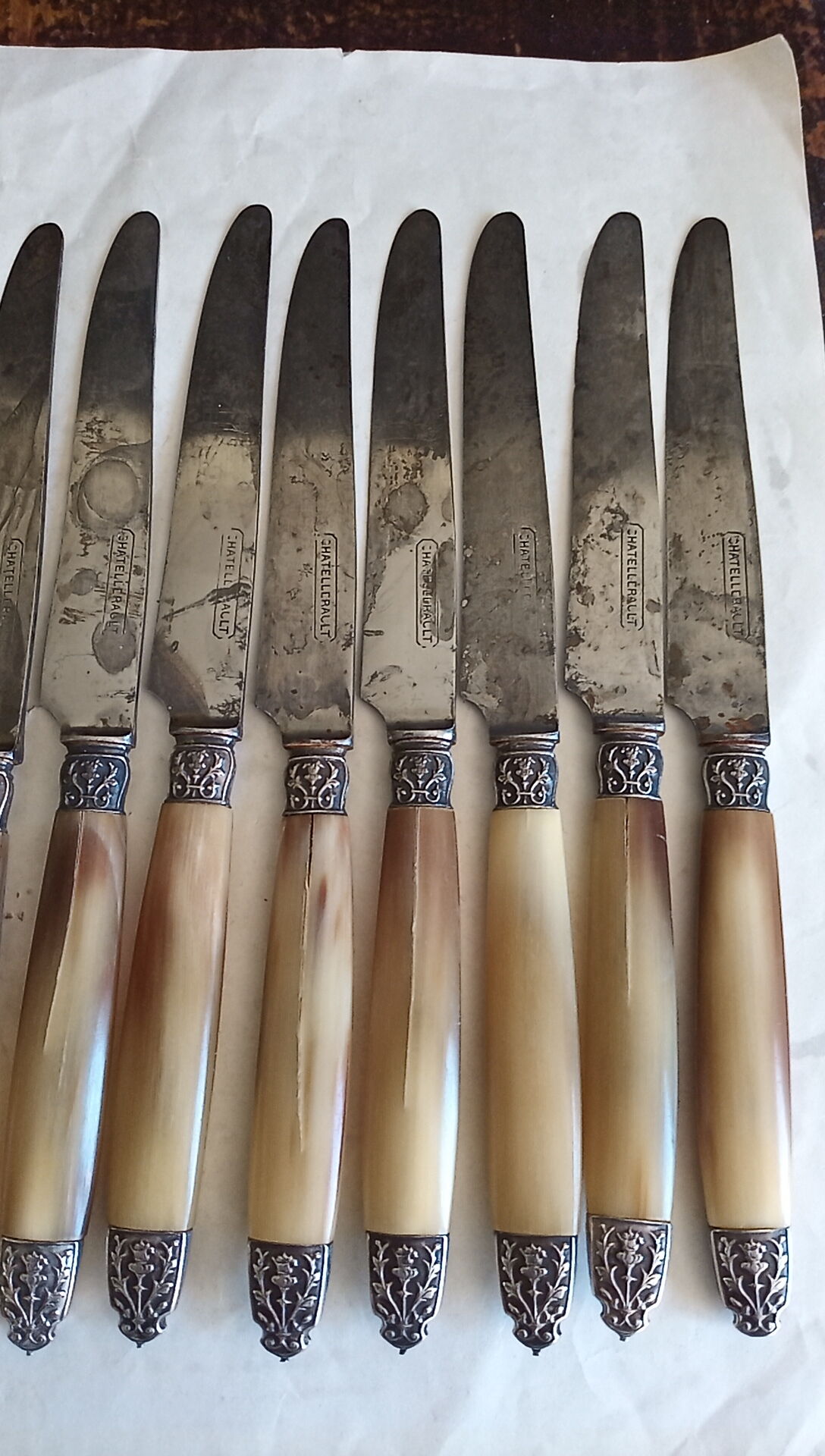 Box 12 dessert knives chatellerault horn handle