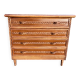 Wooden and rattan chest of drawers with woven handles