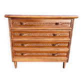 Commode bois et rotin poignées tressées
