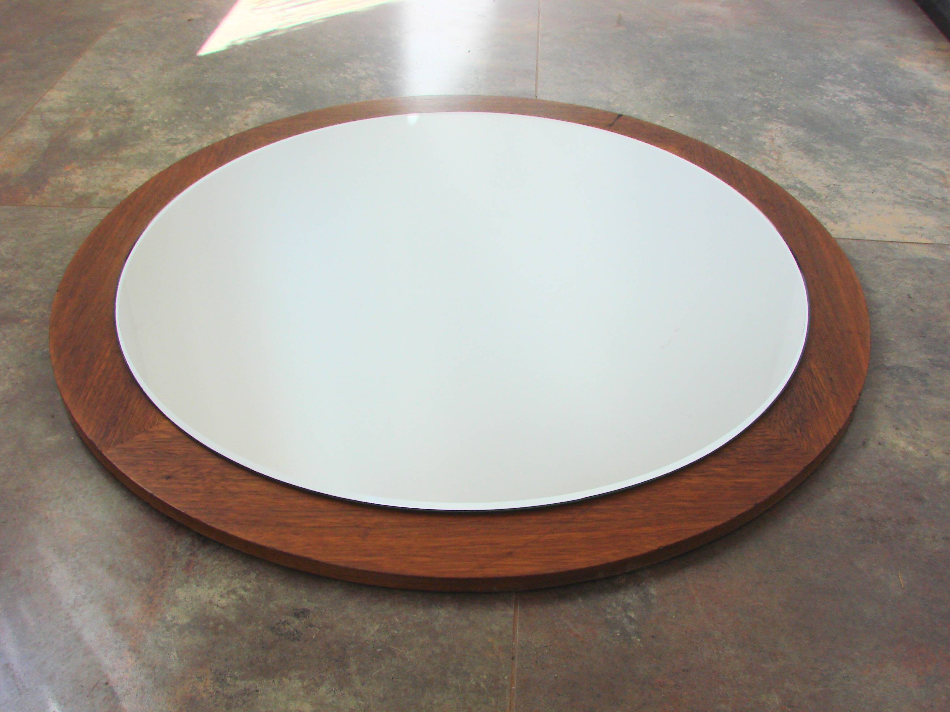 Round teak mirror, 1970s – vintage, diameter 70 cm