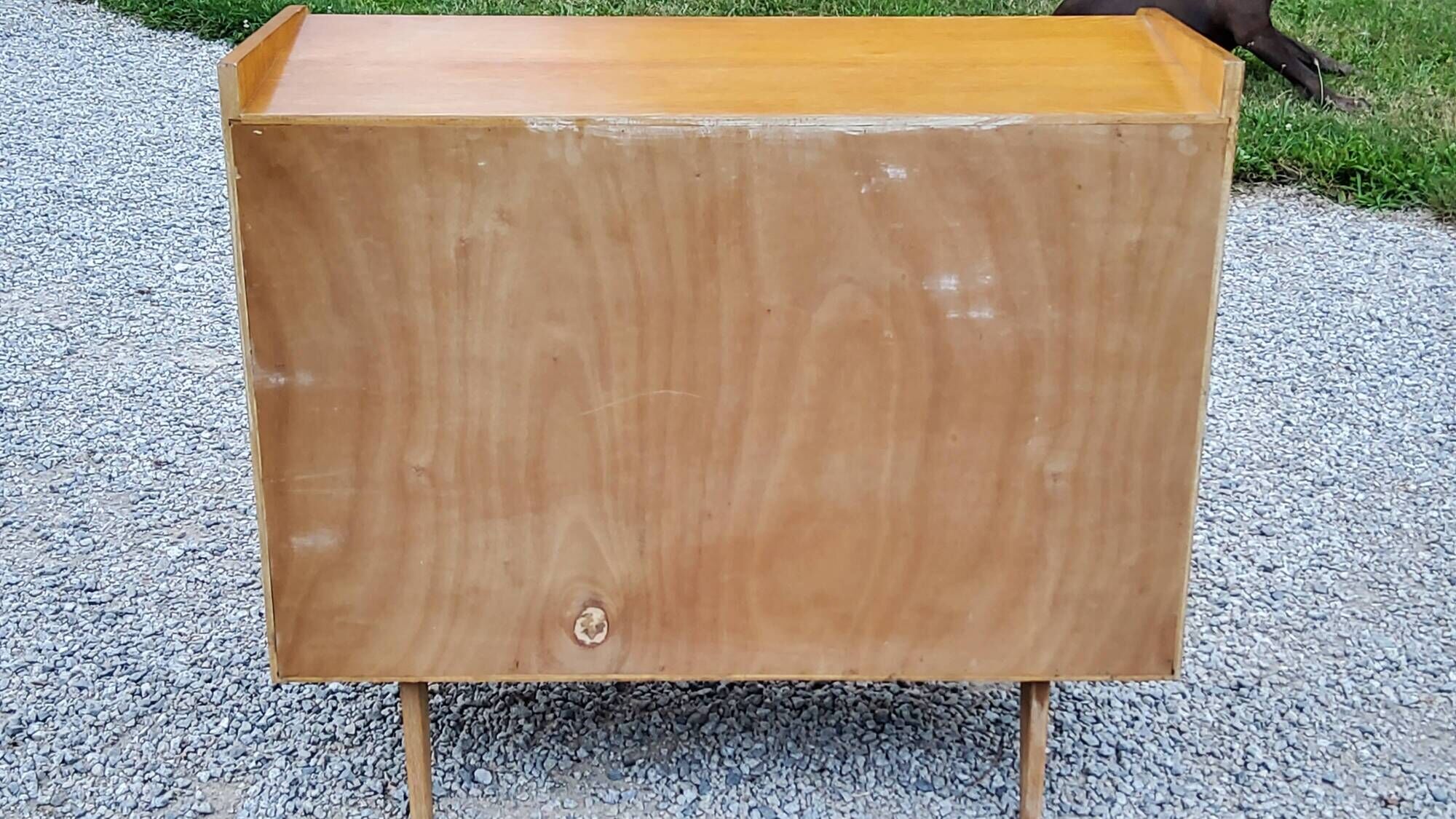 Vintage chest of drawers in golden blond oak legs compass and fins 3 drawers from the 50s