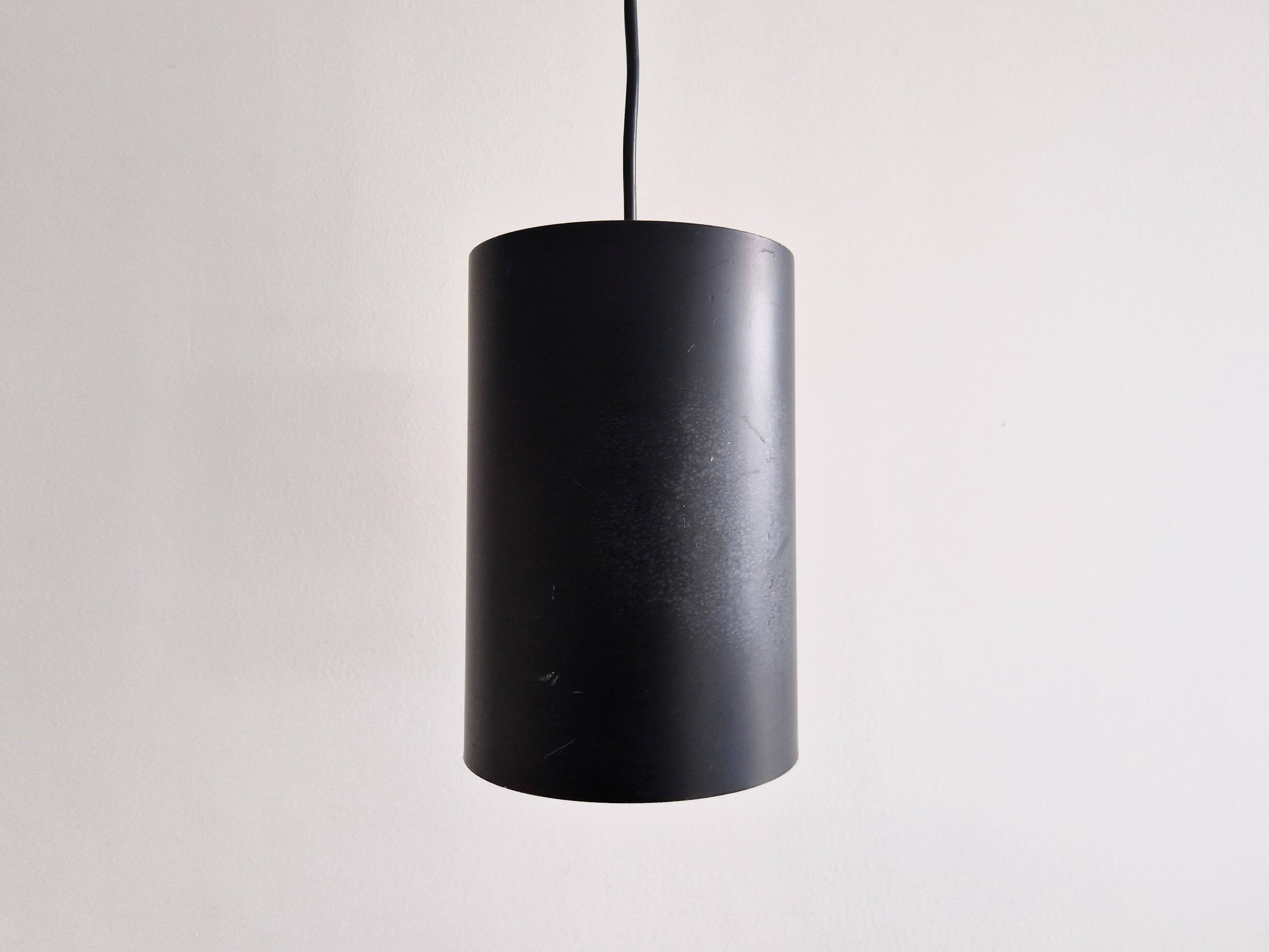 Set of 3 black cylinder pendant lamps, by Eila & John Meiling for Louis Poulsen, Denmark 1967