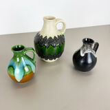 Set of 3 multi-color Fat Lava Op Art pottery vase made Bay Ceramics, Germany
