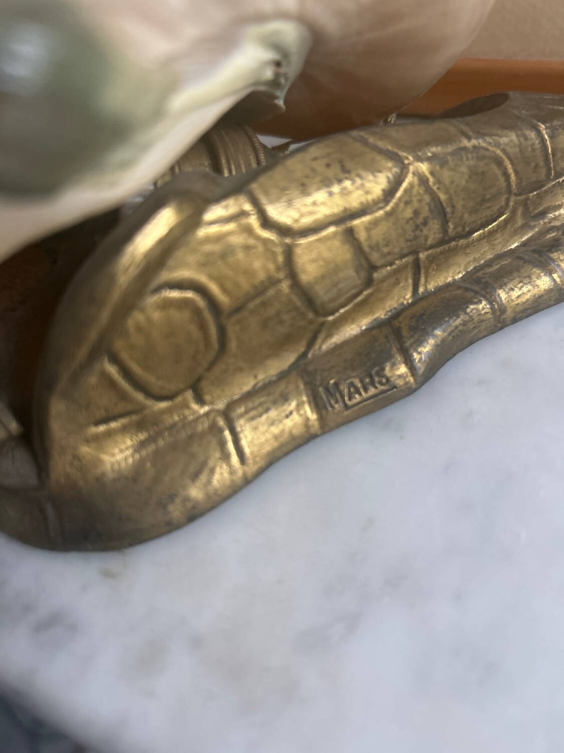 ART DECO SIGNED Snail Night Light - MOTHER-OF-PEARL BRONZE