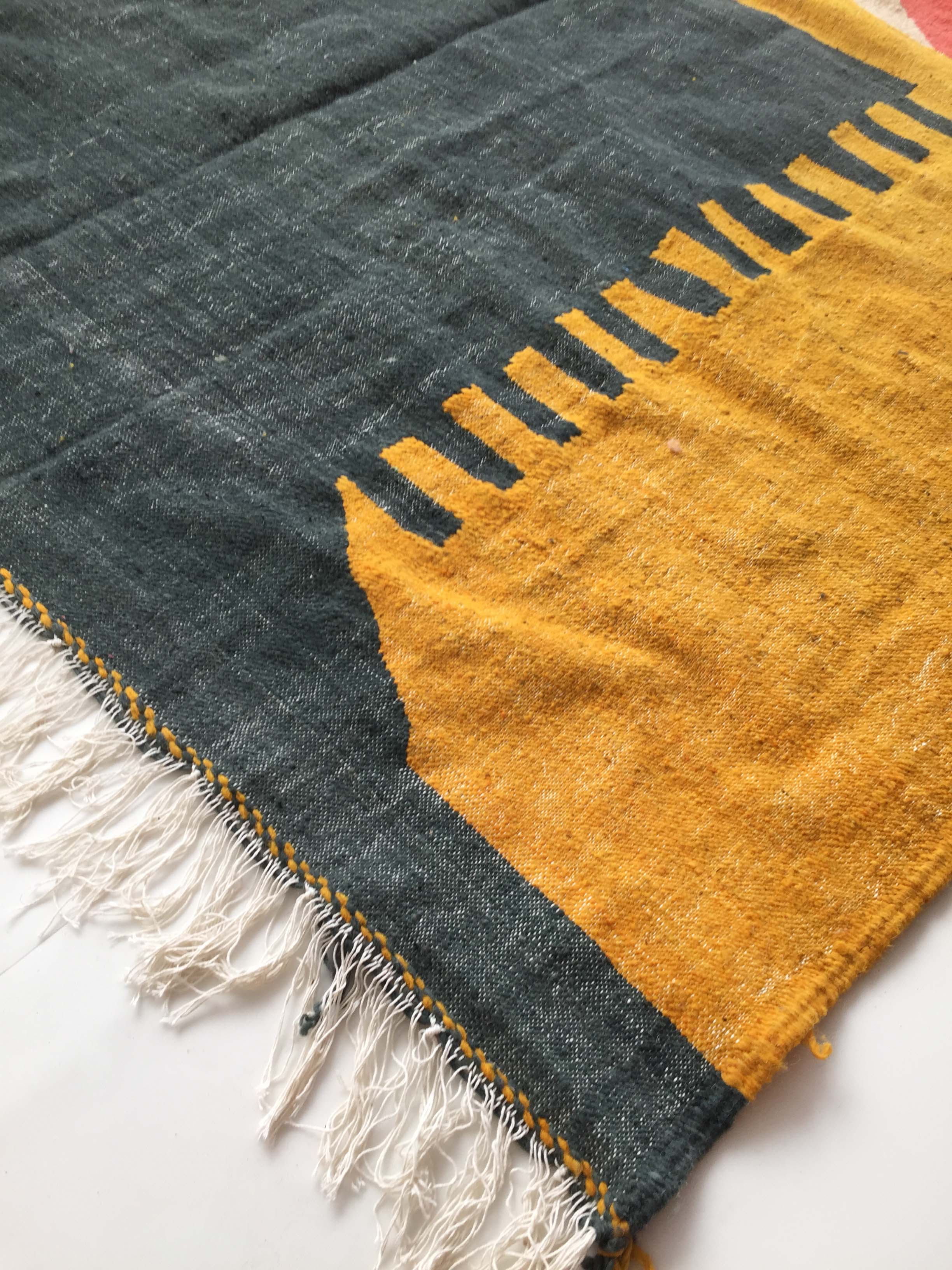 Moroccan Berber Kilim carpet ecru with colorful flats 240x140cm