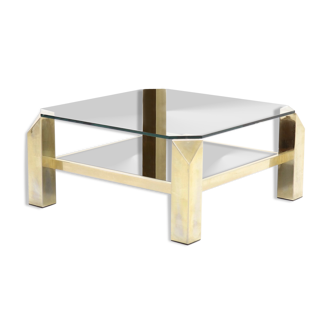 Table basse iconique en plaqué or 23k des années 70 par Belgo Chrome