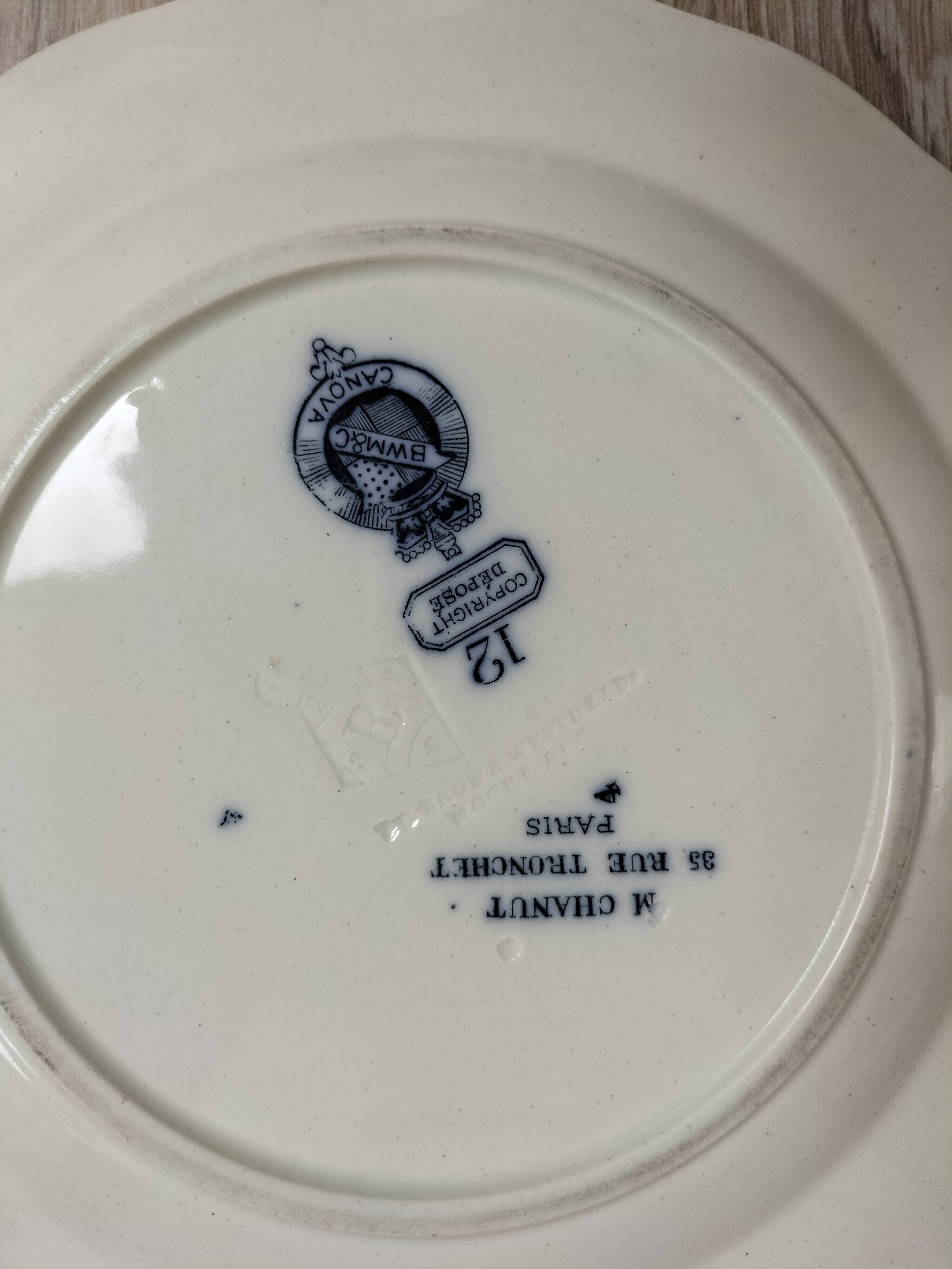 Duo of earthenware plates from the Canova service by BWM&Co.