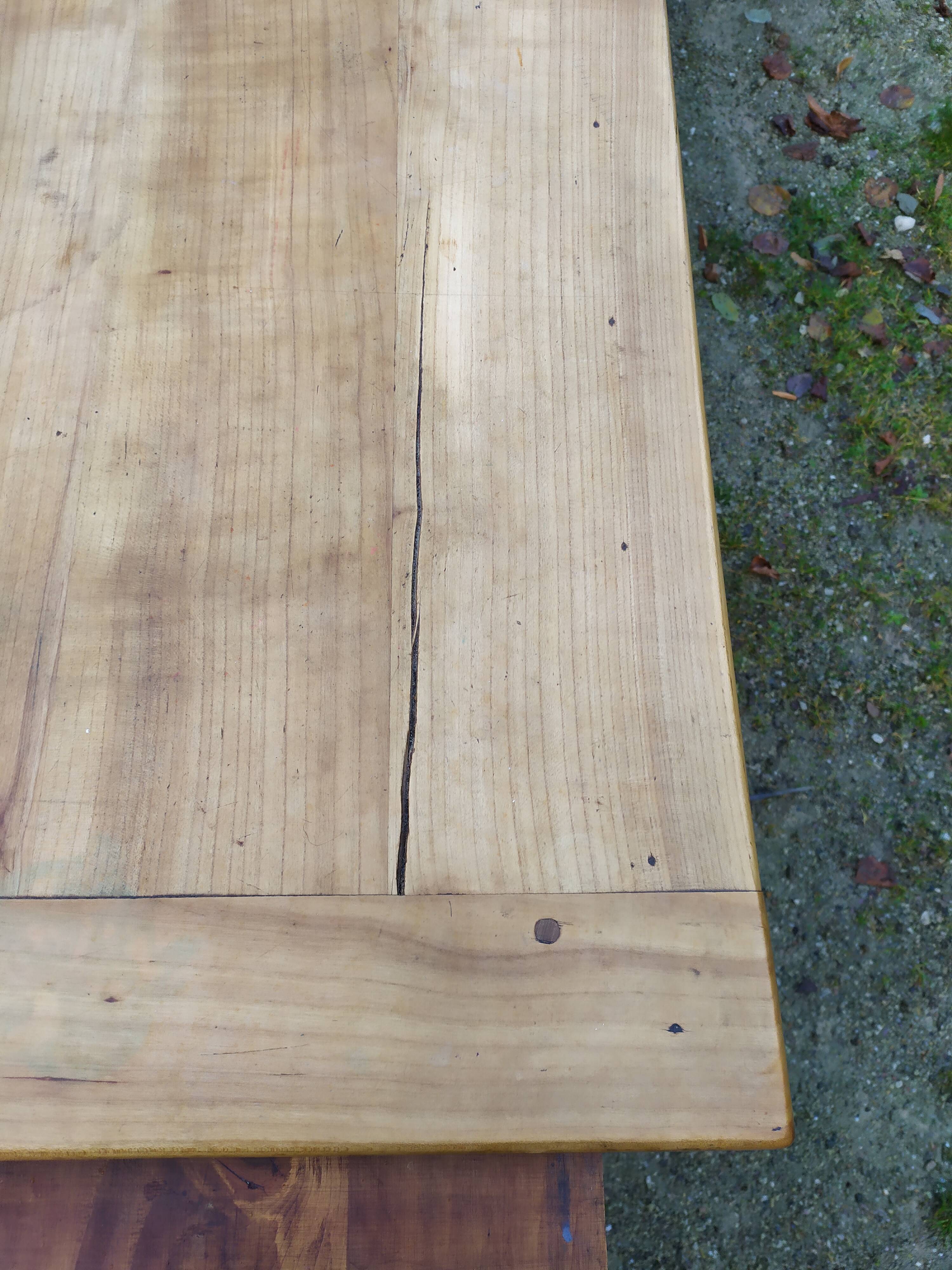 Cherry farm table, turned legs, 2 extensions