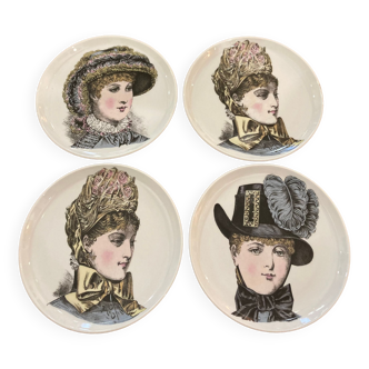 Set of 4 portrait plates porcelain of Paris