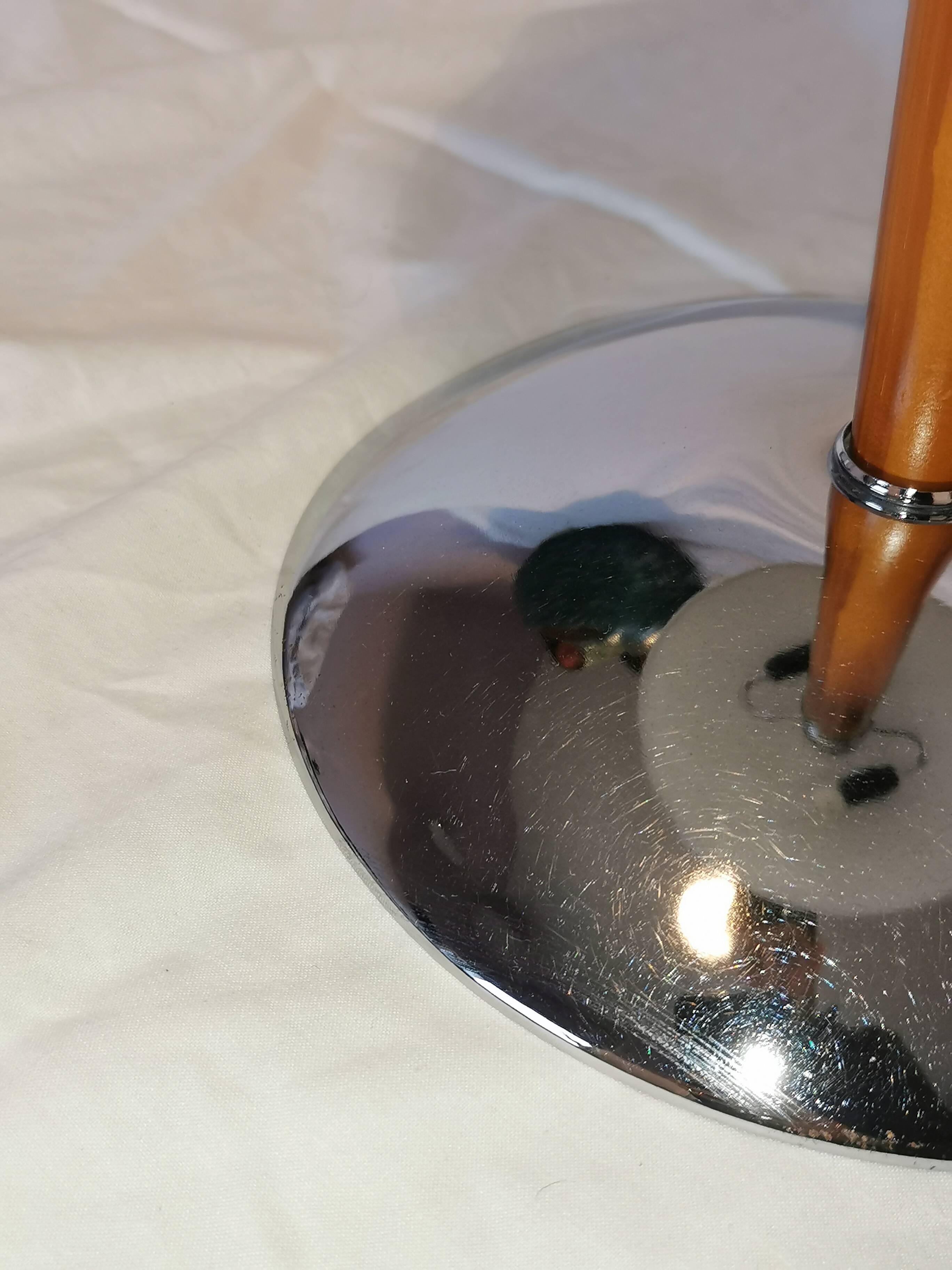 Large double bulb liner lamp, chrome and wood, 1980