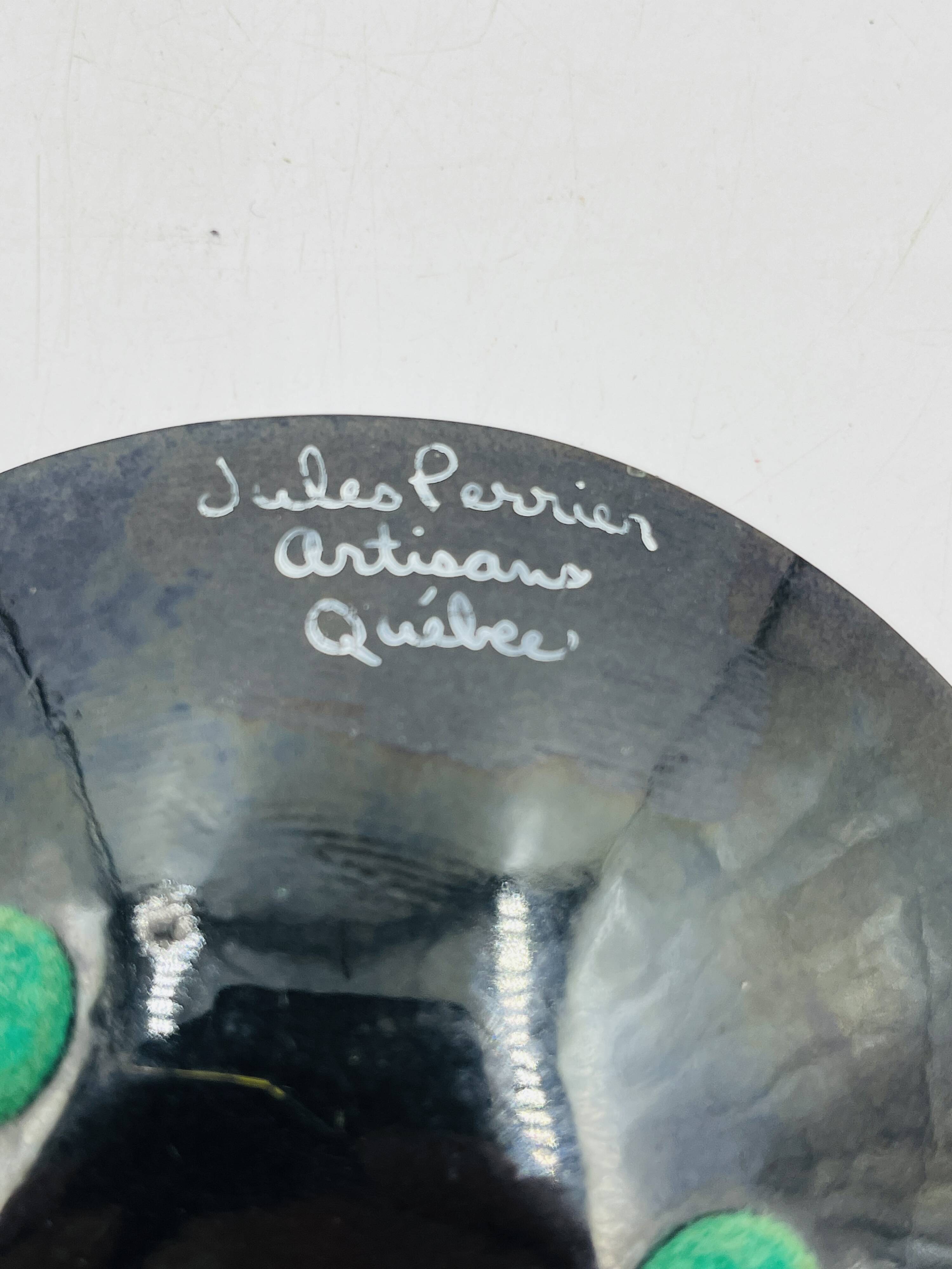 Enamelled catchall leaf signed Jules Perrier artisan Quebec