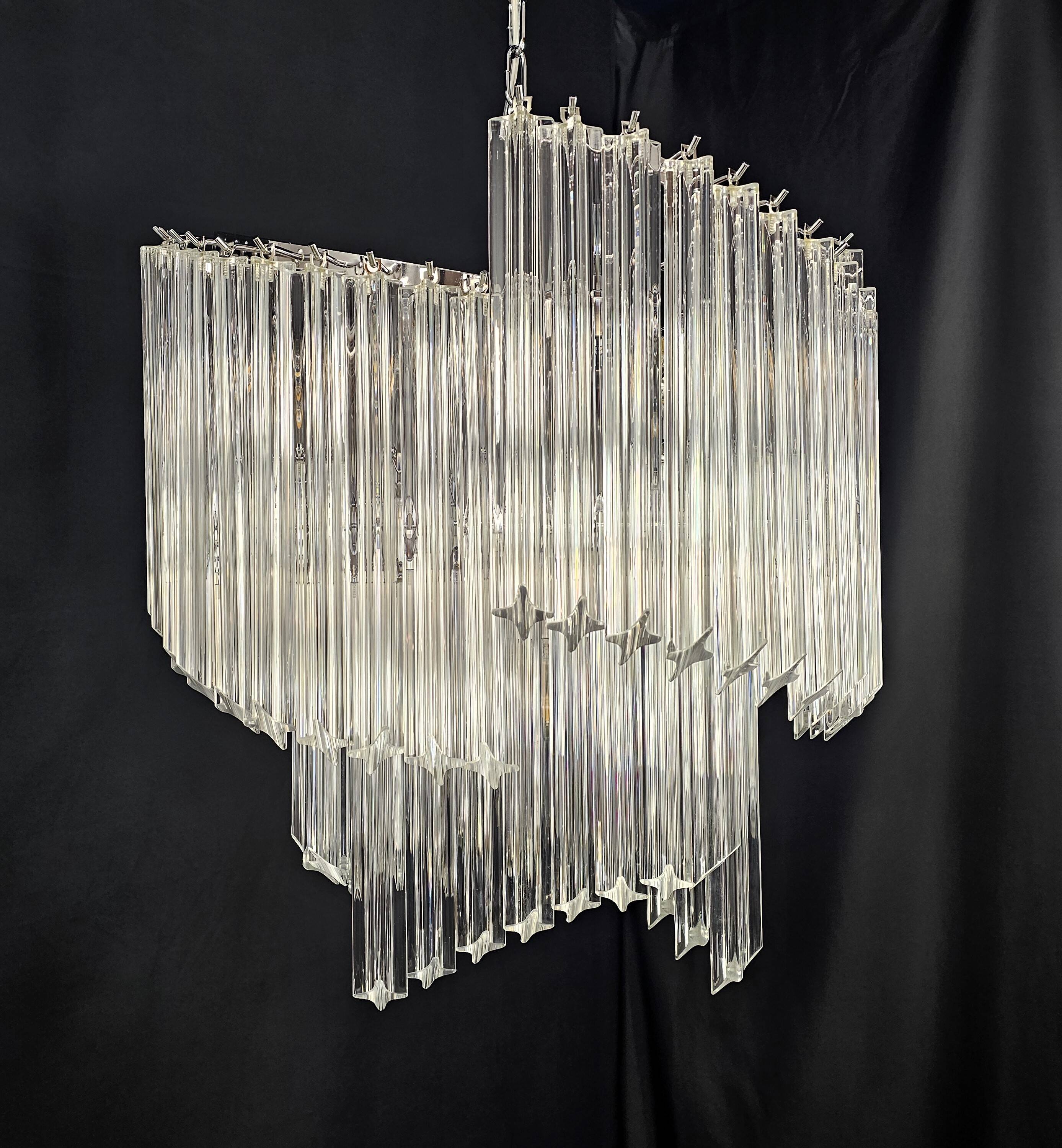 Chandelier with Murano glass quadrilateral prisms, handmade.