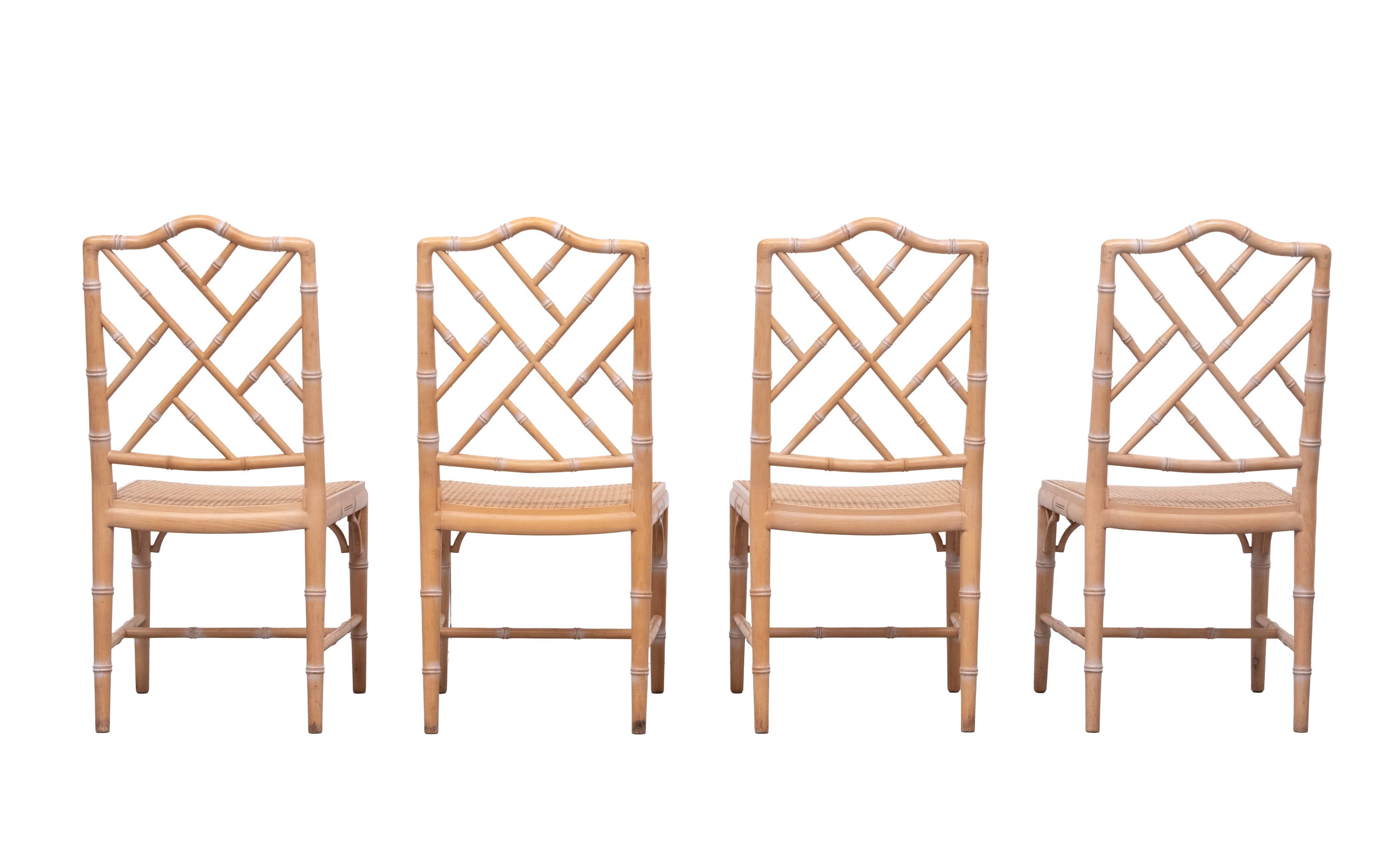 Set of 4 Chinese Chippendale Chairs Chic Regency Style Seating Woven Cane