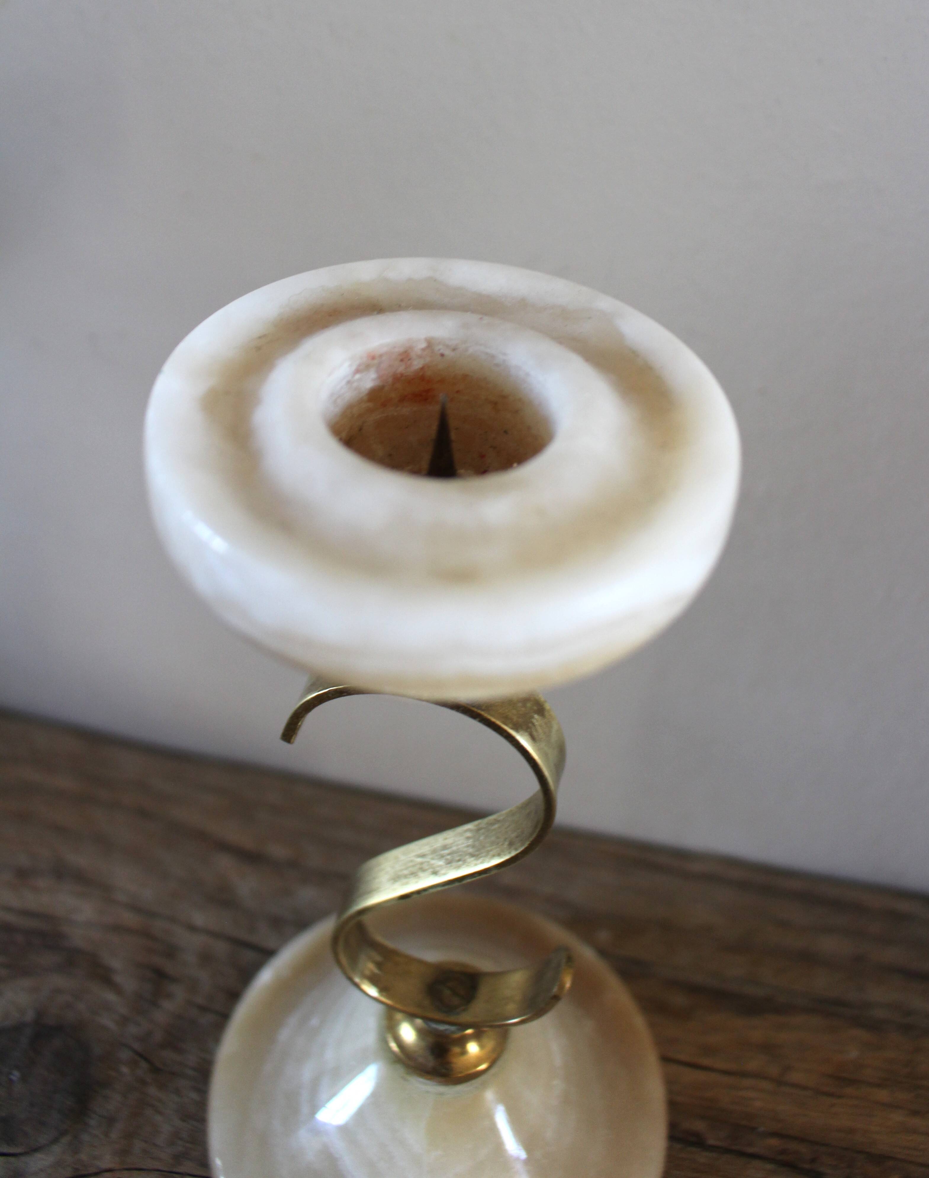 Curved brass and onyx candlestick