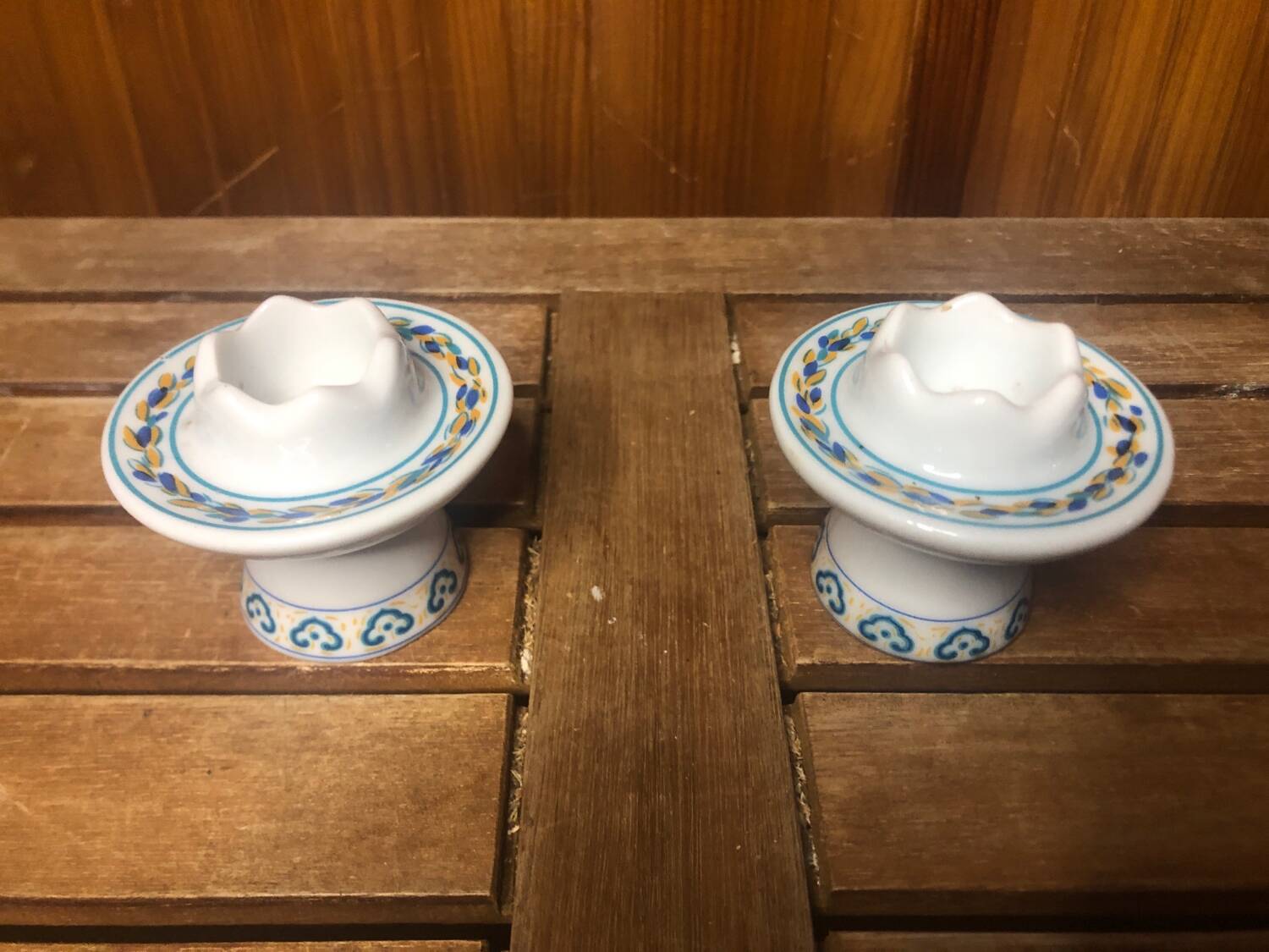 Pair of FRANCOISE SAGET Porcelain Candlesticks Flower Decor #A413