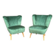 2 fauteuils cocktail hongrois en tissu vert, années 1950