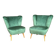 2 fauteuils cocktail hongrois en tissu vert, années 1950