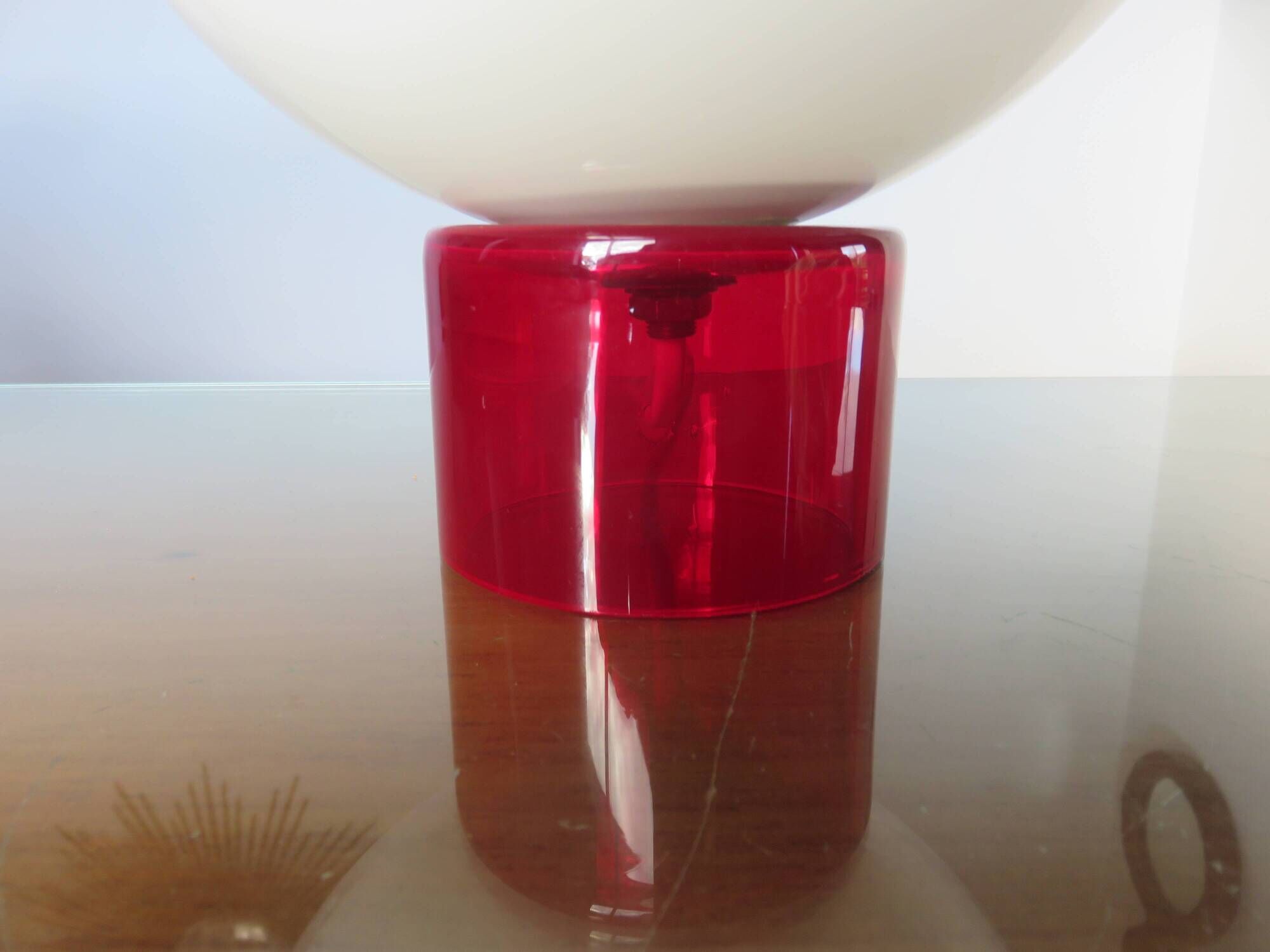 70s lamp in white opaline and translucent red glass