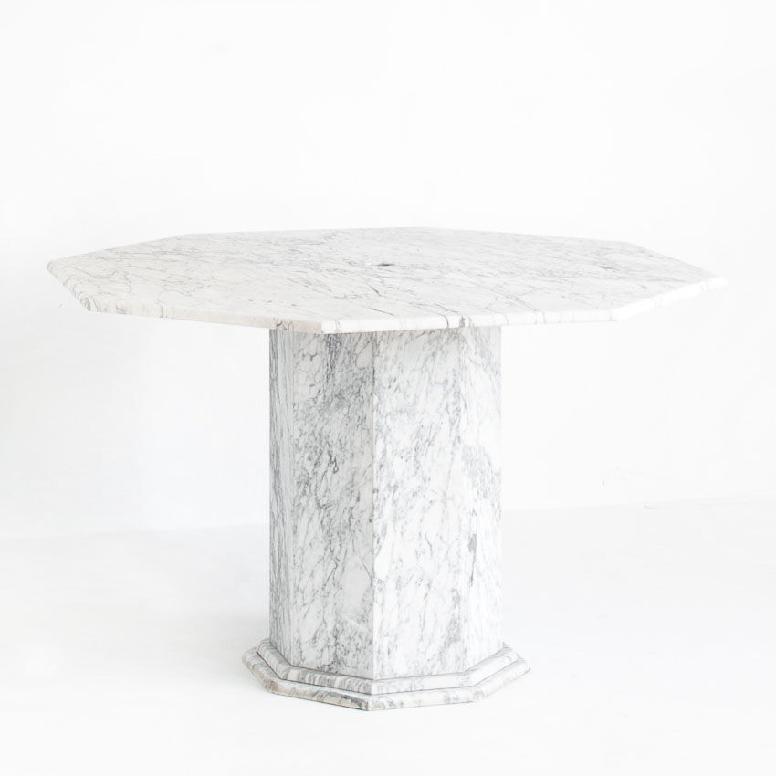 Vintage octagonal table in white marble. France, 70s