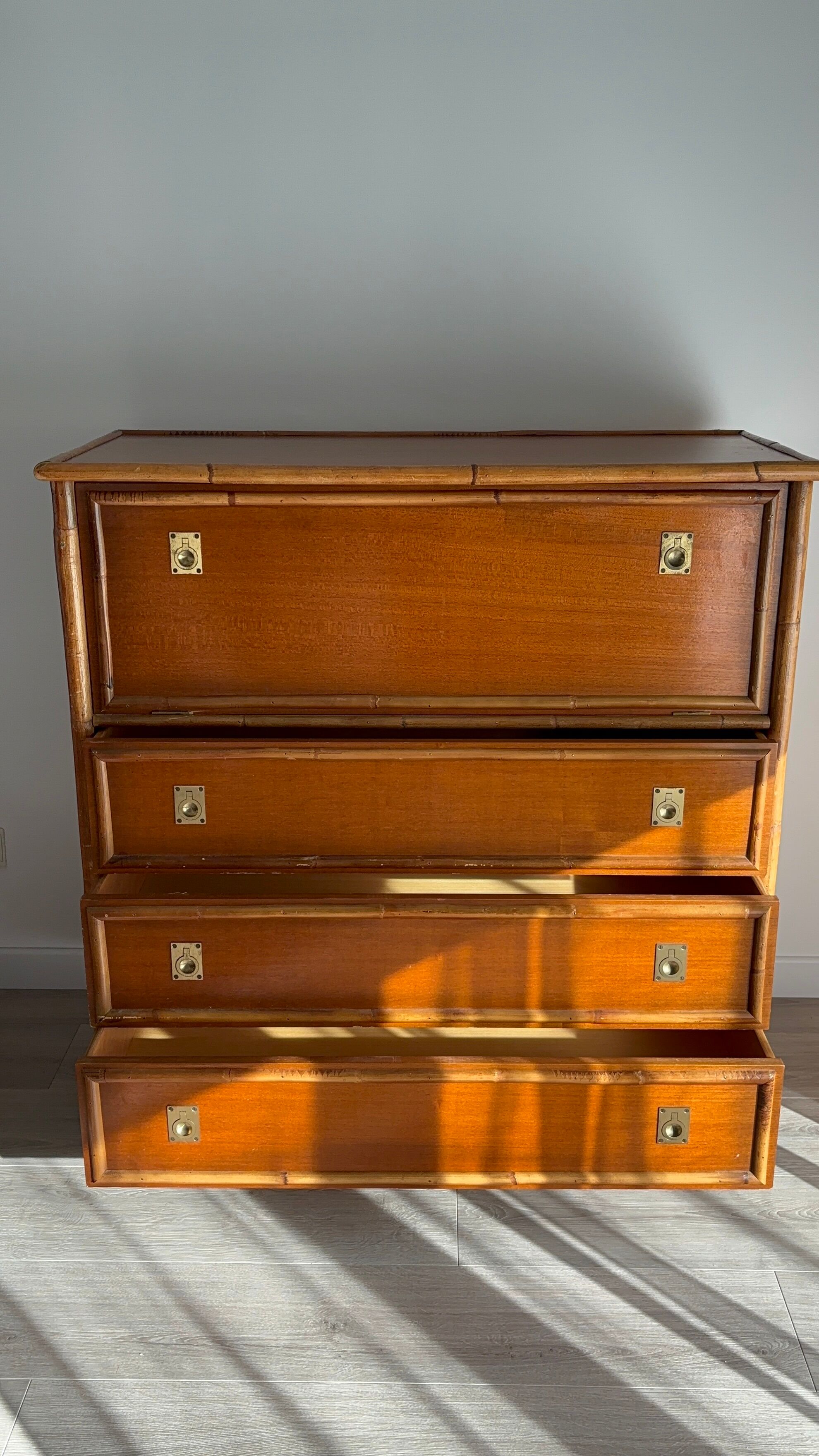 Commode dalvera 1970 meuble bar bambou et bois