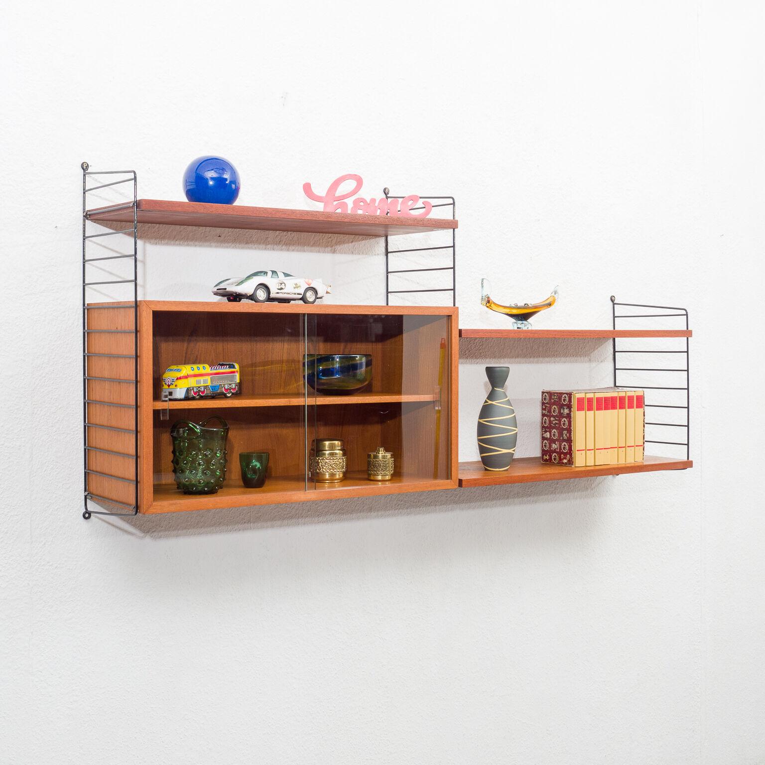 Shelf String, teak, with showcase, vintage