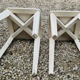 2 tabourets bois peint blanc avec pieds compas