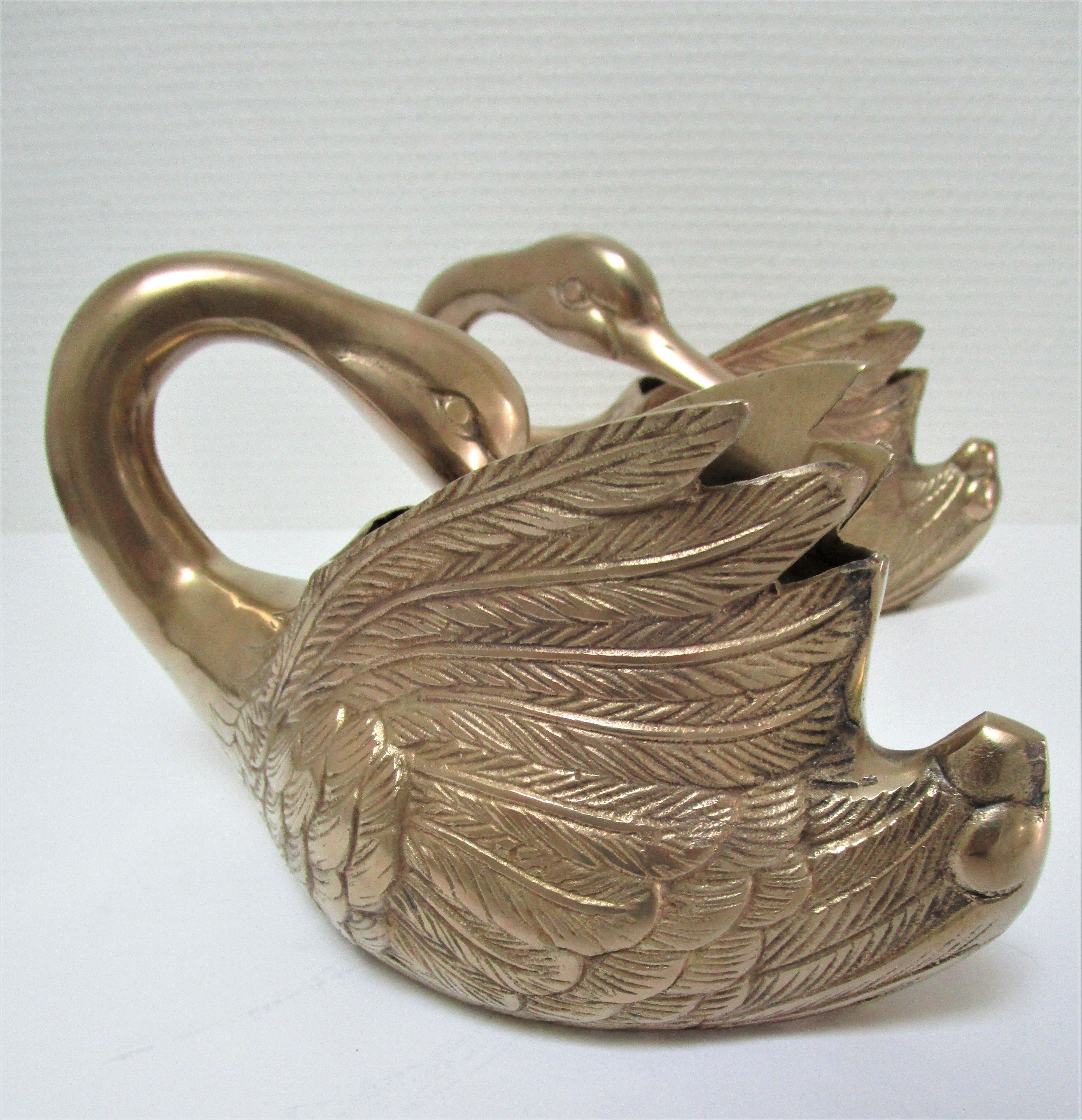 Two vintage solid brass brass zoomorphic pot pot cache