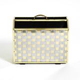 1980s newspaper rack made of brass and wood in Hollywood Regecy design