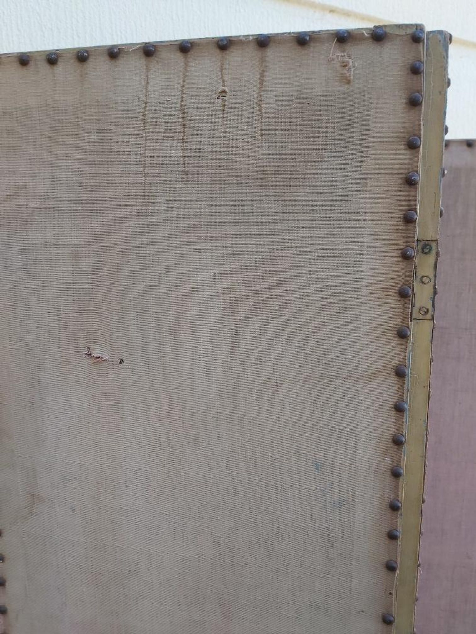 Paravent ancien 4 feuilles bois et tissu