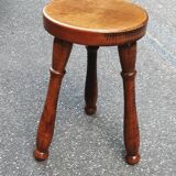 Tabouret tripode en chêne massif, France années 70