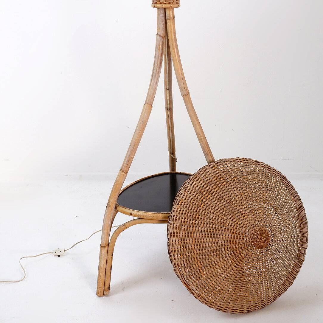 Mid-Century tripod Rattan Floor Lamp - 1960s