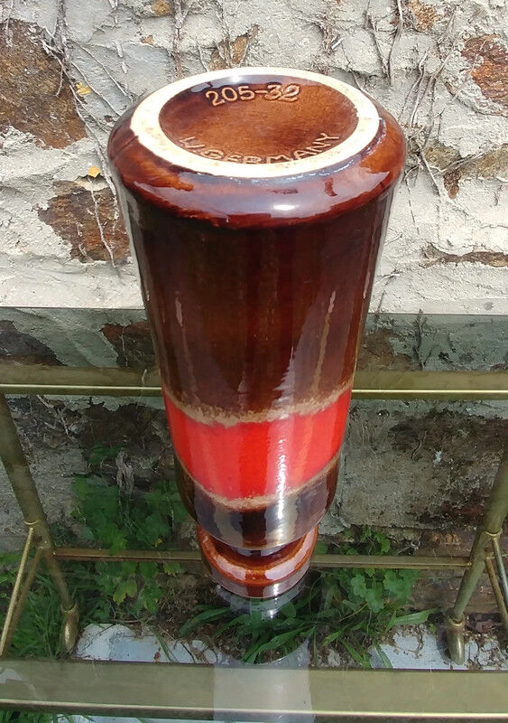 Vintage soliflore vase in glazed ceramic 70s W.Germany orange/brown
