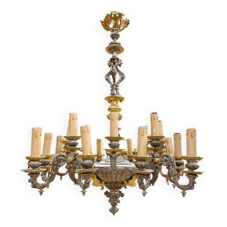 Lustre à vingt bras de lumières en bronze doré et argenté, Napoléon III