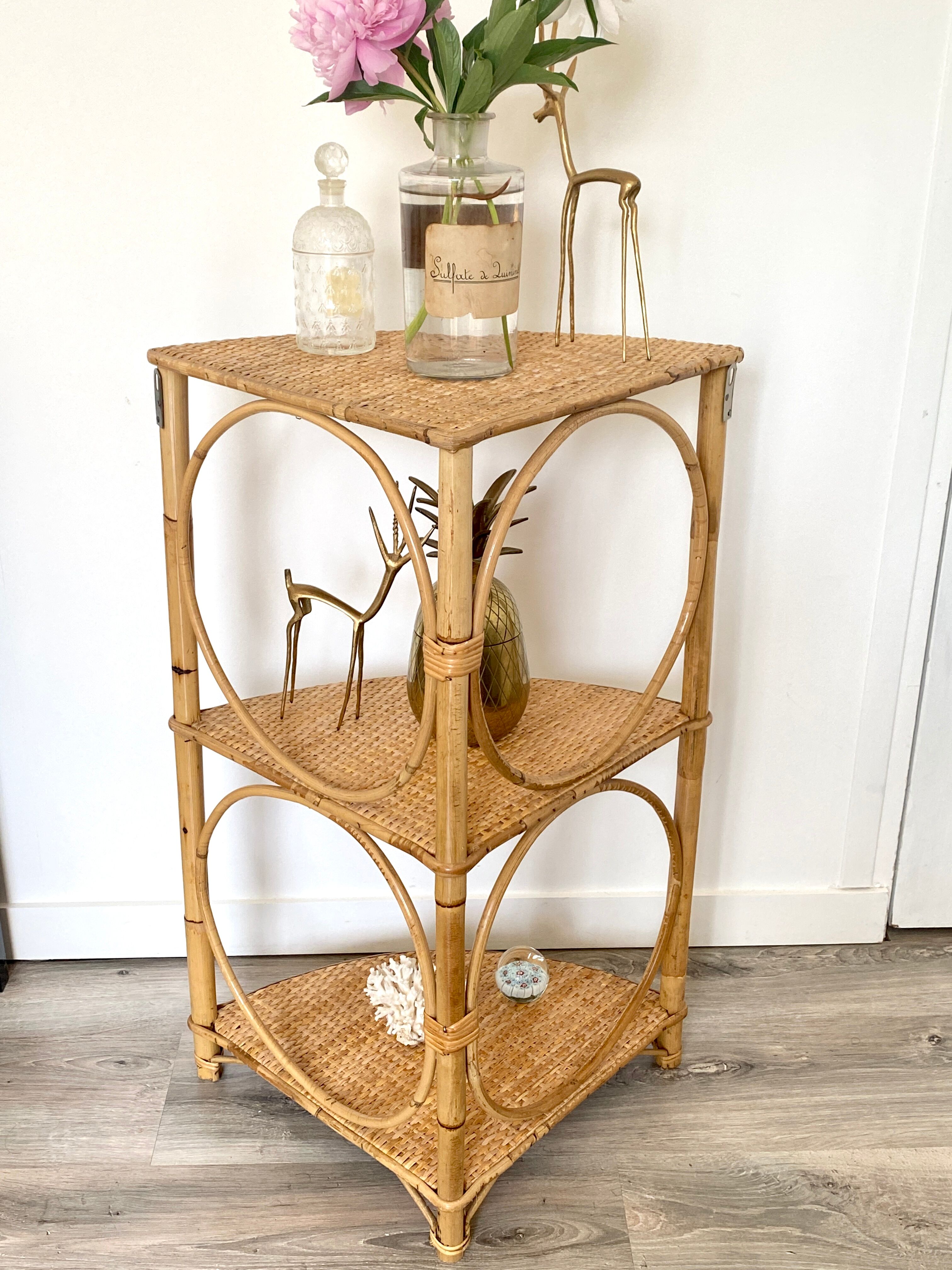 Rattan corner shelf