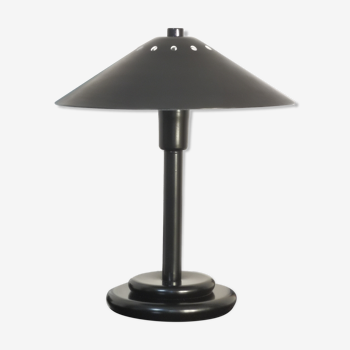 Mushroom lamp in postmodern black lacquered steel, Aluminor, France, 1980