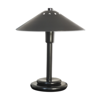 Mushroom lamp in postmodern black lacquered steel, Aluminor, France, 1980