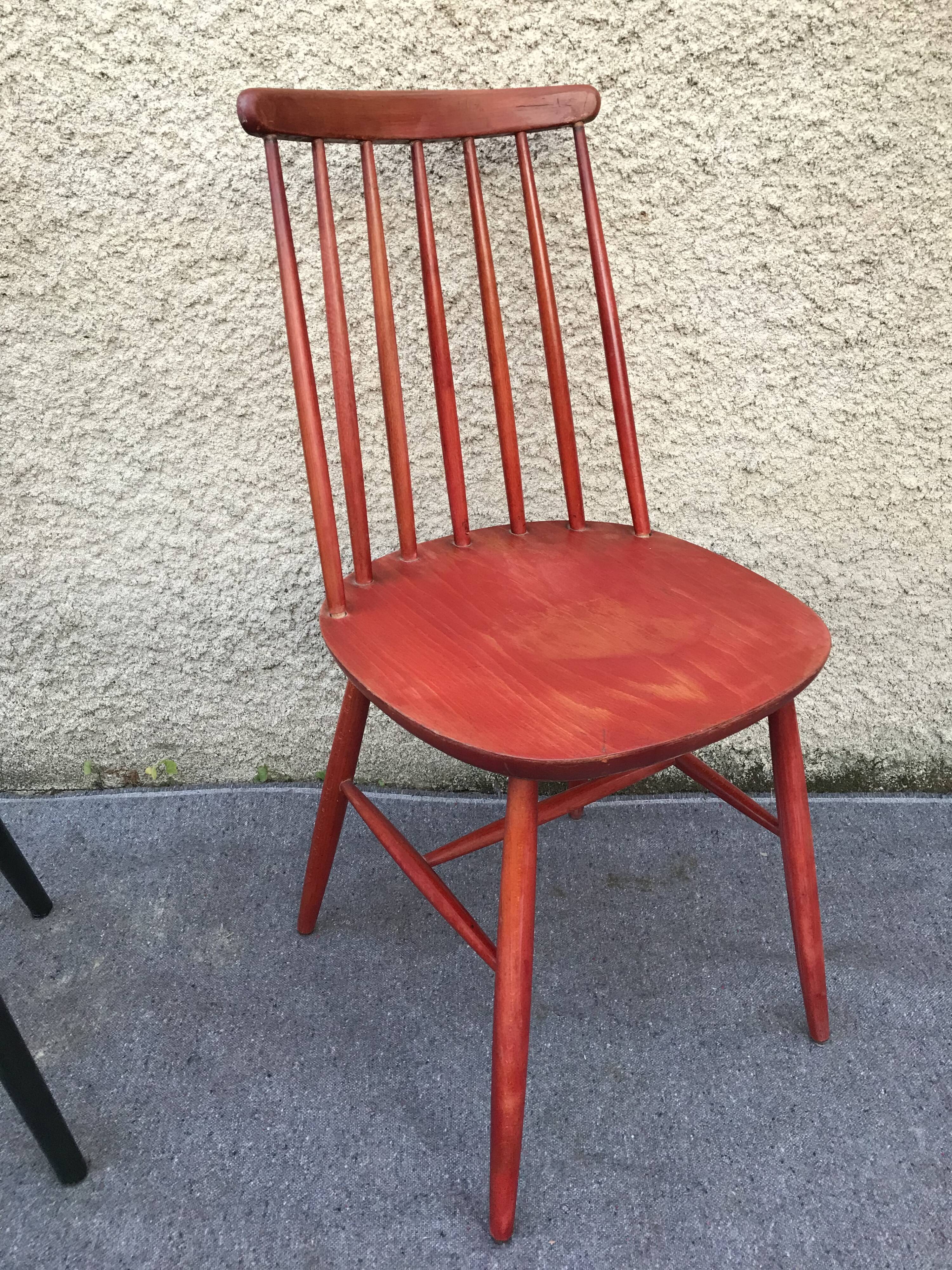Set of 6 mismatched vintage chairs with bars and compass legs