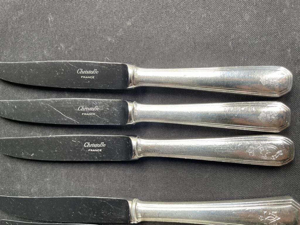 6 George V numbered knives including 3 Christofle