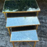 Vintage 70's nesting table in brass and mirror
