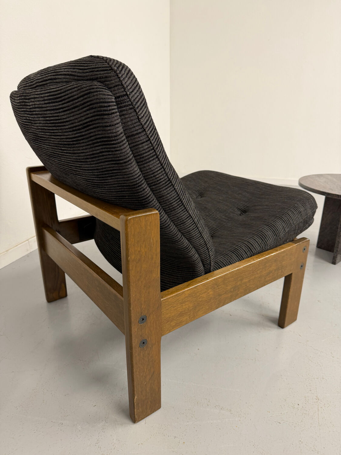 Lot of 2 adjustable wooden fabric chairs, Scandinavian design, vintage 1970s.