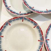 8 hollow plates ceranord st amand boulingrin pink and blue -vintage-kitchen-retro