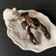 Mouse figurine plate in white enameled ceramic, signed