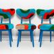 Mid-century chair with manual tufting, blue wood, Rajmund Halas, Poland, 1960s
